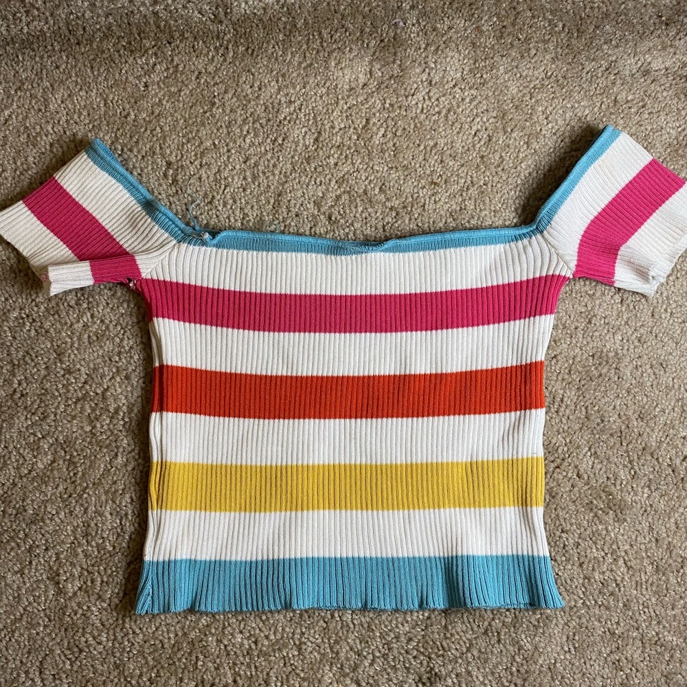 Off The Shoulder Multi Colored Stripped Crop Top